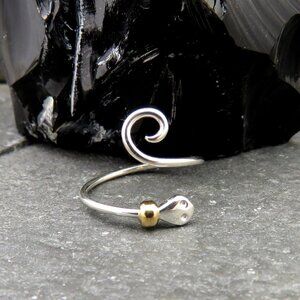 Silver Snake Fidget Ring Meditation Ring - Solid Sterling Silver with Brass Bead